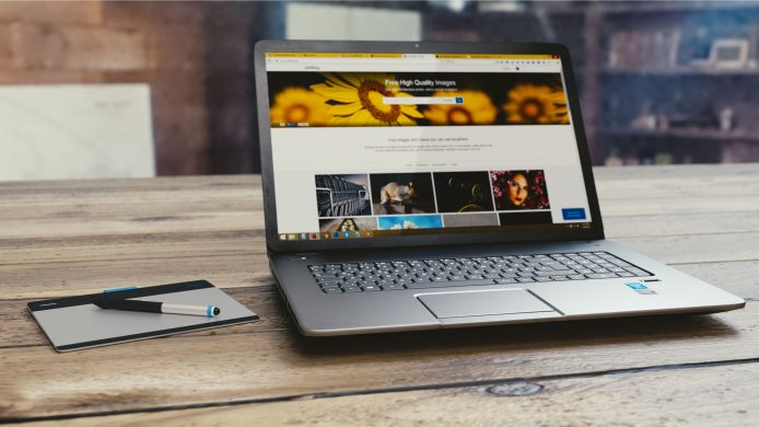 A laptop accessing a website